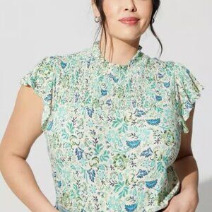 TORRID Cotton Modal Jersey Smocked Mock Neck Top Floral Multi Size 2X